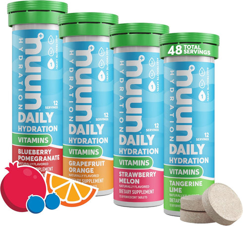 Nuun Vitamins Electrolyte Tablets with Vitamin D, C, E, A, & B6, 4 Pack, Mixed Fruit, Gluten Free & Vegan