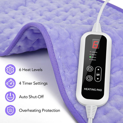 VSTKEN 33"x17" Pad,6 Settings &4 Heating Pad for Back Pain Relief - Extra Large Electric Heat Heat Auto Off, Machine