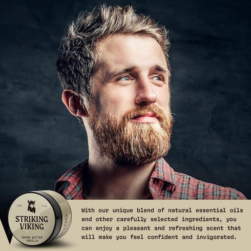 Striking Viking Beard Butter, Non Greasy Beard Cream for Men with Natural Ingredients, 4oz Vanilla Scent