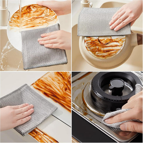 Zero Scratch Steel Wire Dishcloth, Double-layer Cleaning Cloth for Washing Dishes, Non-Scratch Scrubbing Pads, 10 pcs
