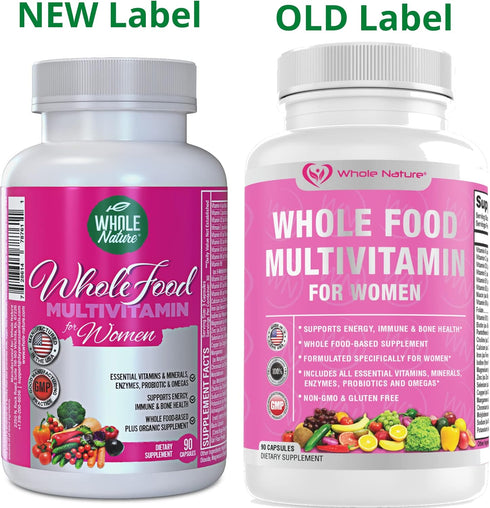 Whole Food Multivitamin for Women - Vegan, Non-GMO - 90 Capsules with Folate, B12 Methyl, Vitamins, Minerals,