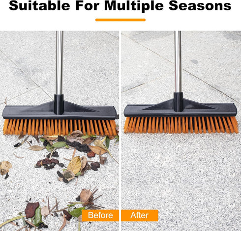 18" Heavy Push Broom for Outdoor Cleaning, 54" Long Handle for Deck, Driveway, and Garage