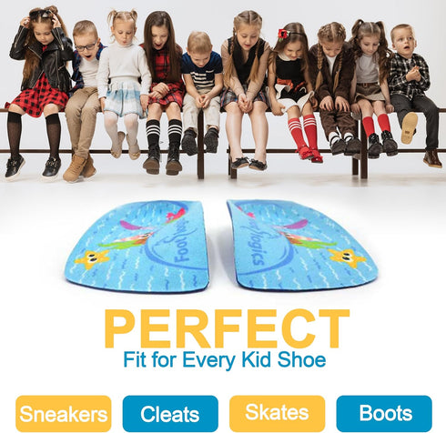 Kids Orthotic Shoe Insoles with Arch Support for Heel Pain, Flat Feet - Pair 3/4 Length (Small Kids 11-13, Blue)