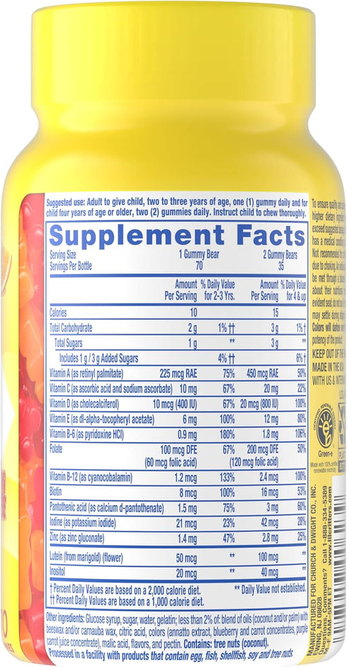 Gummy Gummy D3 Immune 70 Count Gummies Lil Critters Vites Daily Multivitamin for Kids, Vitamin C, for Support Cherry