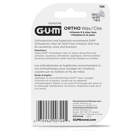 GUM Orthodontic Wax for Braces - Soothing Dental Wax with Vitamin E, Aloe Vera, Mint Flavor (6pk)