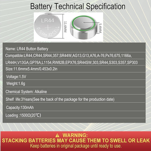 youchen LR44 15 Pack L1154F AG13 357 303 SR44 A76 1.5V Alkaline Battery Button Coin Cell Batteries