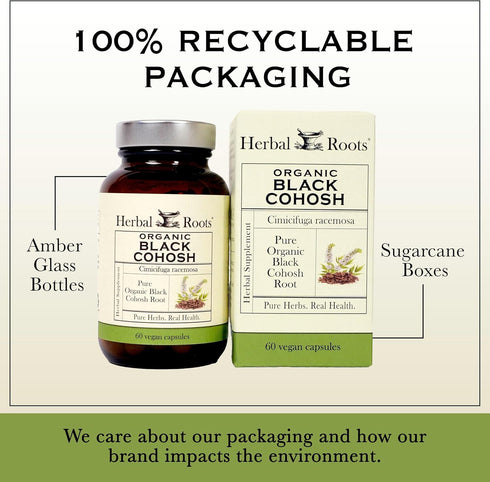 Herbal Roots Organic Black Cohosh Root | Extra Strength | Menopause and Menstrual Support for Women | 90 Vegan Capsules