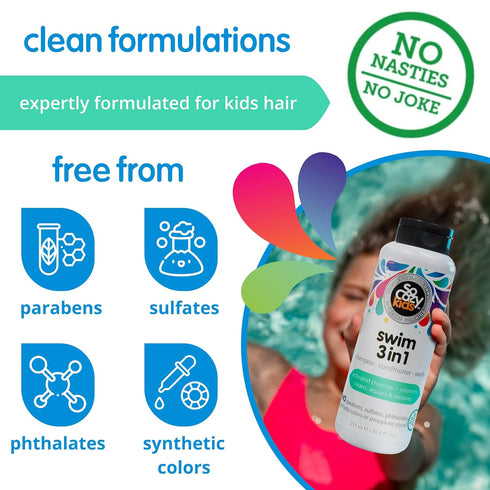 SoCozy Kids Swim 3-in-1 Shampoo, Conditioner & Body Wash, Salt & Chlorine Removing