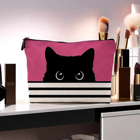 Black Cat Gifts - Cat Makeup Bag, Cat Mom Gifts, Small Cosmetic Bag for Purse (Pink Makeup Bag), 7x10 In