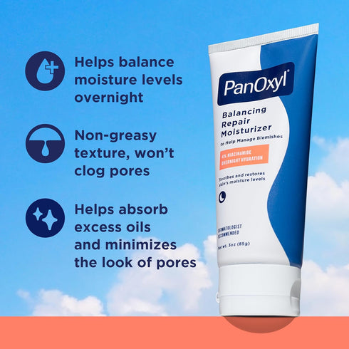 PanOxyl PM Balancing Repair Moisturizer, Hydrating Face Moisturizer with Niacinamide, Ceramides, 3 oz for Acne Prone
