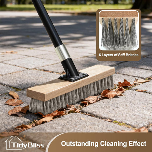 Swimming Stainless Steel Wire Scrub Brush with Long Handle, Heavy Duty Stiff Metal Broom Scrubber, Outdoor Moss Removal