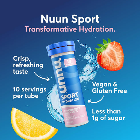 Nuun Sport Electrolyte Tablets, Strawberry Lemonade, 4 Pack (40 Servings), Gluten Free & Vegan