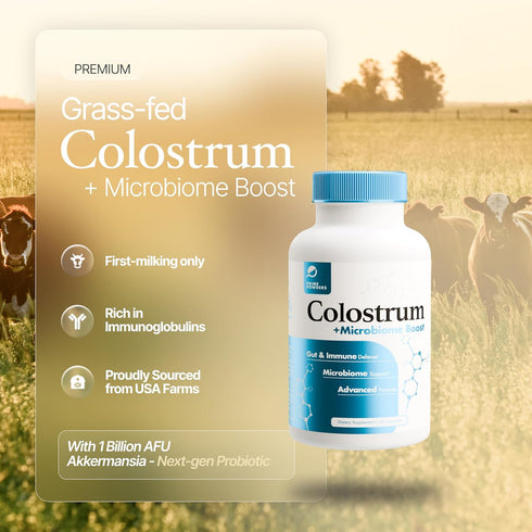 Prime Powders 1B 120 Colostrum Capsules | Grass-Fed Bovine Colostrum with Akkermansia Probiotic AFU | Microbiome & Gut