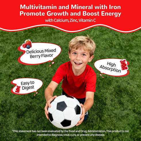 Gummies D3, 60 Iron for Kids & Teens, Kids Multivitamin with Iron Supplement, Vitamin B Complex, A, C, Calcium, Zinc