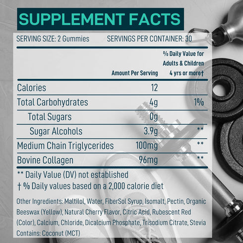 MCT Oil Keto Gummies, Collagen Metabolism Booster, Pre Workout Gummy Energy Chews, 60 Cherry Gummies