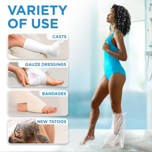 100% Waterproof Cast Covers for Shower Leg - Reusable Adult 2pk Half Leg Cast Protectors - Knee, Ankle, Foot