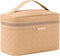 Dajasan Large Capacity Makeup Bag, Travel Makeup Organizer Bag, Portable PU Leather Toiletry Bag for Women (Khaki)