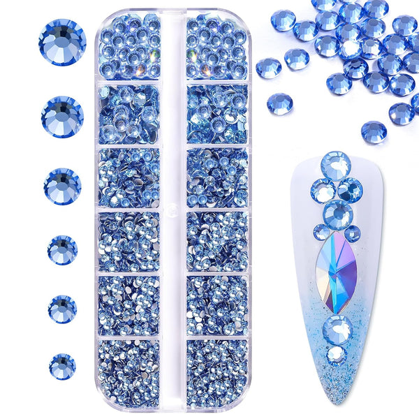 Makartt Blue Nail Rhinestones, Multi-Size Flatback Crystal Glass Nail Charms for DIY Crafts and Nail Art Supplies
