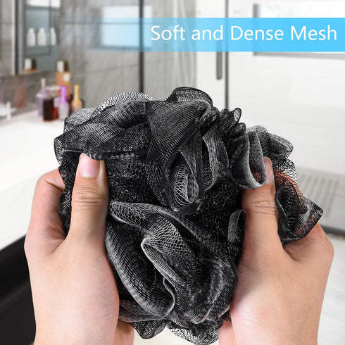 Yoget Bath Loofah Sponge, 4 Pack Black 60G Shower Mesh Ball Soft Pouf Body Scrubber for Exfoliating Skin