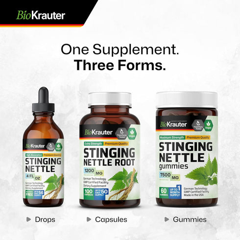 BIO KRAUTER Stinging Nettle Capsules 1200 mg - 100% Natural Urinary Tract Support Caps