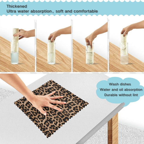 senya 6 Pack Dish Cloths - Reusable Kitchen Hand Towels with Cheeteh Leopard Print