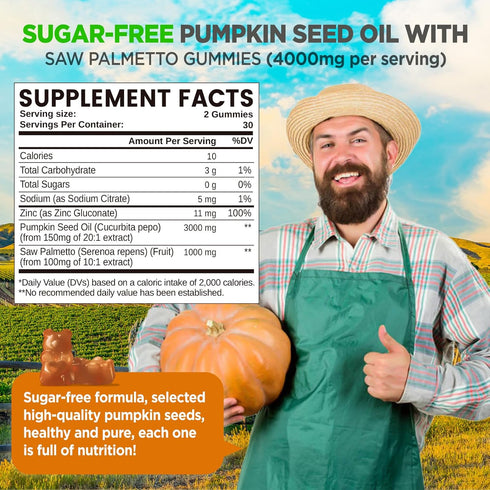 Gummies 60 Pumpkin Seed Oil with Saw Palmetto, Pumpkin Seed Oil Extract for Hair Growth & Prostate Health, Cold-Pressed