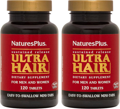 Natures Plus Ultra Hair - 120 Sustained Release Mini Tablets, Pack of 2 for Healthy Hair Growth