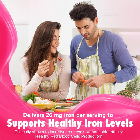 Vegan Iron Filled Gummies for Women - Non Constipating High Absorption 26mg Gentle Bisglycinate Iron with Vitamin C,