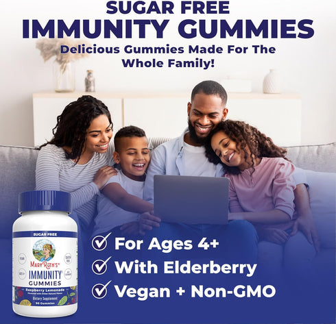 MaryRuth Organics Sugar Free Immunity Gummies, 90ct | Powerful Blend with Elderberry, Vitamin C, Zinc, D3 & Echinacea