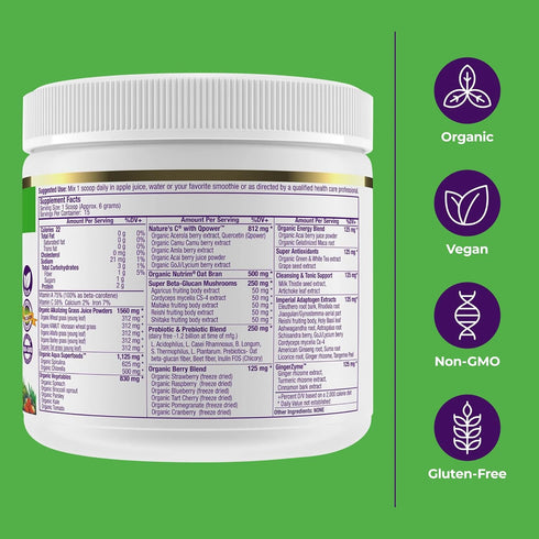 Paradise Herbs ORAC Energy Greens Powder - Antioxidant Power of 24 Servings of Fruits & Vegetables in 1 Scoop, 15
