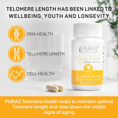 Telomere Supplements with Astragalus Root Extract and Collagen, Superior Immune Support, 60 Capsules
