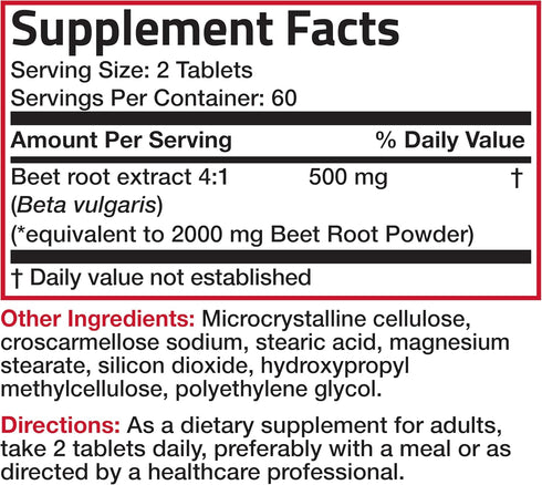 Bronson Beet Root Extra Strength (equivalent to 2000mg beet root per serving from 500mg 4:1 extract), Non-GMO, 120