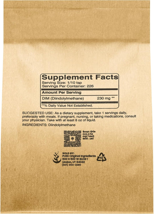 PURE ORIGINAL INGREDIENTS DIM, 4 oz, Diindolylmethane Powder, Dietary Supplement, No Additives, Always Pure