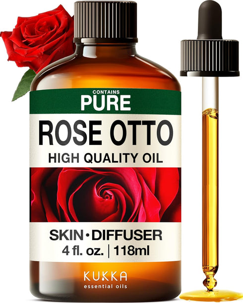 Set 2x4 oz Rose Essential Oils for Skin Use & Lavender Essential Oil for Diffuser - Aromatherapy Grade Essential Oils