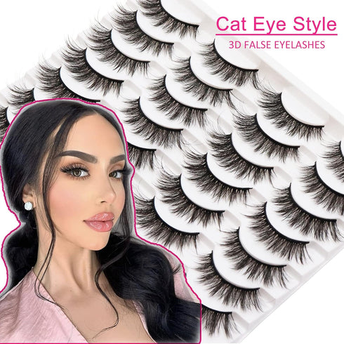 Losha Eyelashes Natural Look Faux Mink Lashes Pack, Handmade Fluffy False Eyelashes, 14 Pairs Cat Eye Lashes