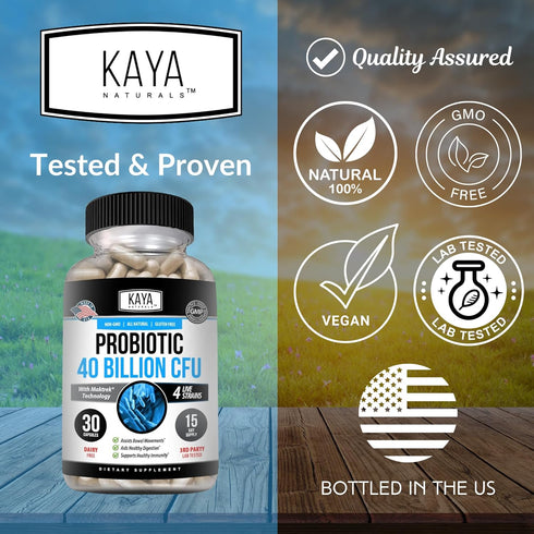 Kaya Naturals Probiotic 40 Billion CFU | Probiotics for Women, Men, and Adults, Natural Gut Health Supplement