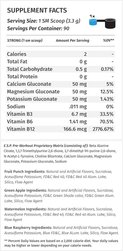 Metabolic Nutrition ESP Stimulating Pre Workout Supplement, Energy & Endurance, Watermelon 300 Grams (90 Servings)