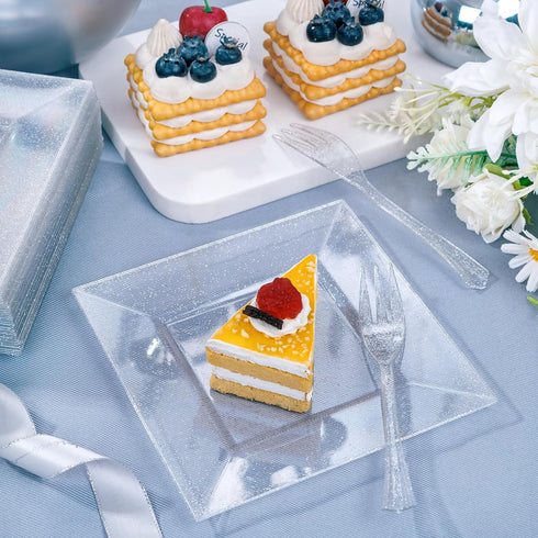 DaYammi 100 Pcs Silver Glitter Dessert Plates, 6" with 50 Plastic Forks, Fancy Gold Plates for 50 Guests