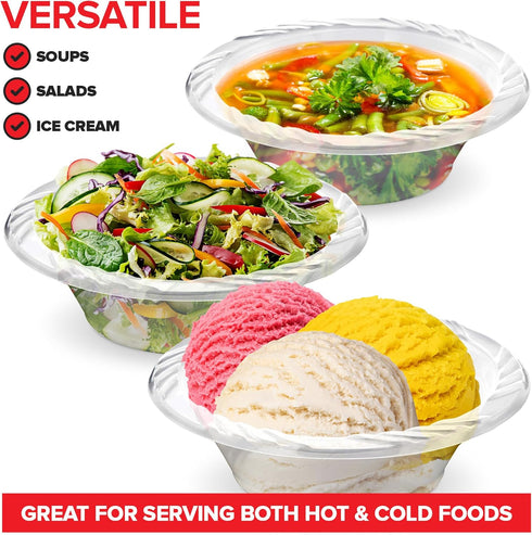 120 Pack 12 oz Elegant Clear Plastic Bowls for Parties, Small Disposable Bowls for Soup, Salad, and Fancy Dinner