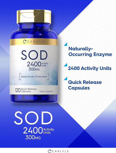 Carlyle S.O.D. Supplement Capsules, 300mg, 120 Count, Superoxide Dismutase, Non-GMO, Gluten Free