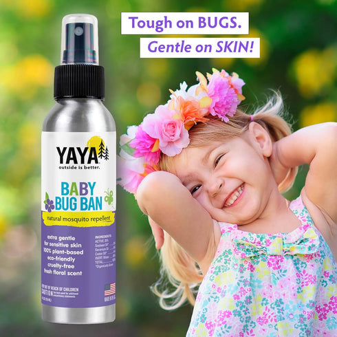 YAYA ORGANICS Baby Bug BAN – All-Natural Repellent for Babies, Children, Sensitive Skin, 4 Ounce Spray