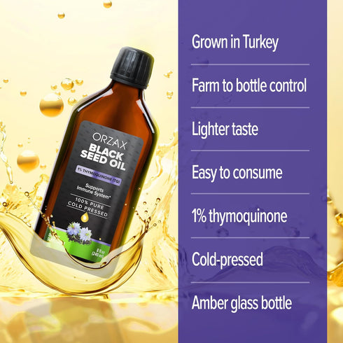 ORZAX 5000 mg Black Seed Oil - Organic Cold Pressed Drops with 50 mg Thymoquinone for Immune Support
