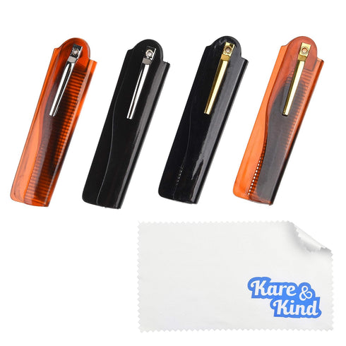 Kare & Kind Folding Pocket Comb for Men - 4 Pc Fine Tooth Comb Set (2 Brown and 2 Black) for Hair, Mustache, Beard