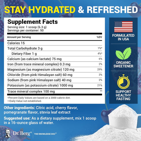 Dr. Berg Zero Sugar Hydration Keto Electrolyte Powder - Pomegranate and Cherry Drink Supplement