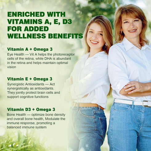 Vegan Omega 3 Supplement Gummies, 2000mg Algae Omega 3 with 640mg DHA & 290mg EPA, Sugar Free, 60 Count
