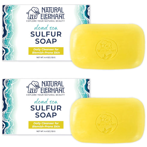 Natural Elephant Dead Sea Sulfur Soap 4.4 oz - Face and Body Cleanser Bar for All Skin Types, 2 Pack