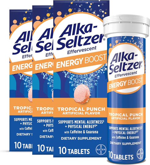 Alka-Seltzer Energy Boost: Caffeine & Guarana, 30ct Fizzy Tablets for Daily Energy Supplement
