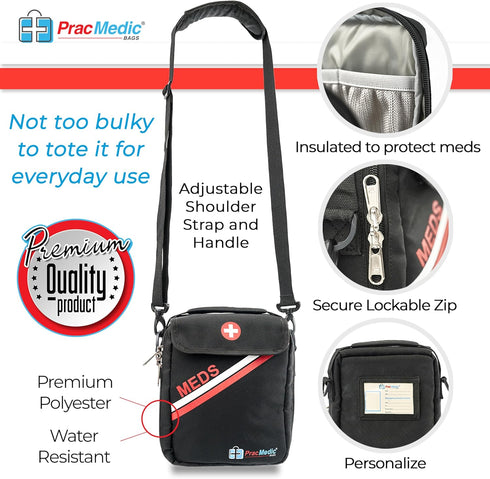 PracMedic Bags Travel Medicine Bag- First Aid Bags Empty or Epipen Carry Case for Insulin Pens, Pill Bottles, Diabetic