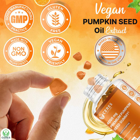 Pumpkin Seed Oil Gummies 4,000 mg for Hair Growth, Urinary Tract Support, Bladder Control & Younger Looking Skin –