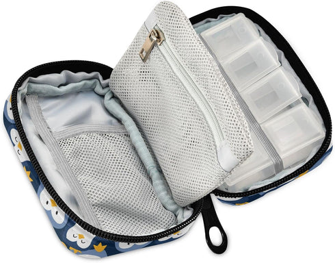 Naanle 7 Penguin Pill Box Day Pill Case Bag Travel Pill Organizer Bag with Zipper Pill Bag Portable Weekly Case Compact